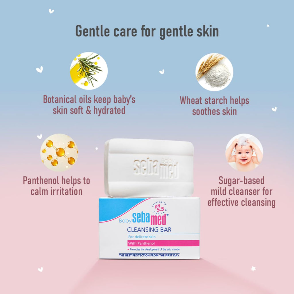 Sebamed Baby Cleansing Bar|pH 5.5 |Newborn bathing|Soap Free|Tear Free|150 gm
