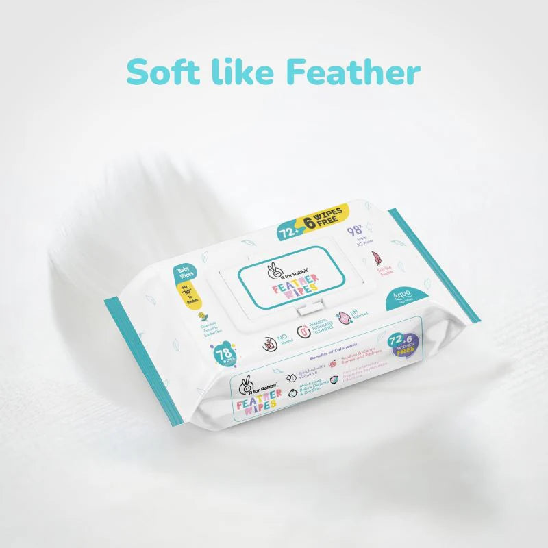 R FOR RABBIT- (PACK OF 4) Feather Aqua Wipes - With Calendula Extract